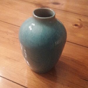 Teal Glazed Ceramic Vase 5 Inches Tall 5 Inches Wide